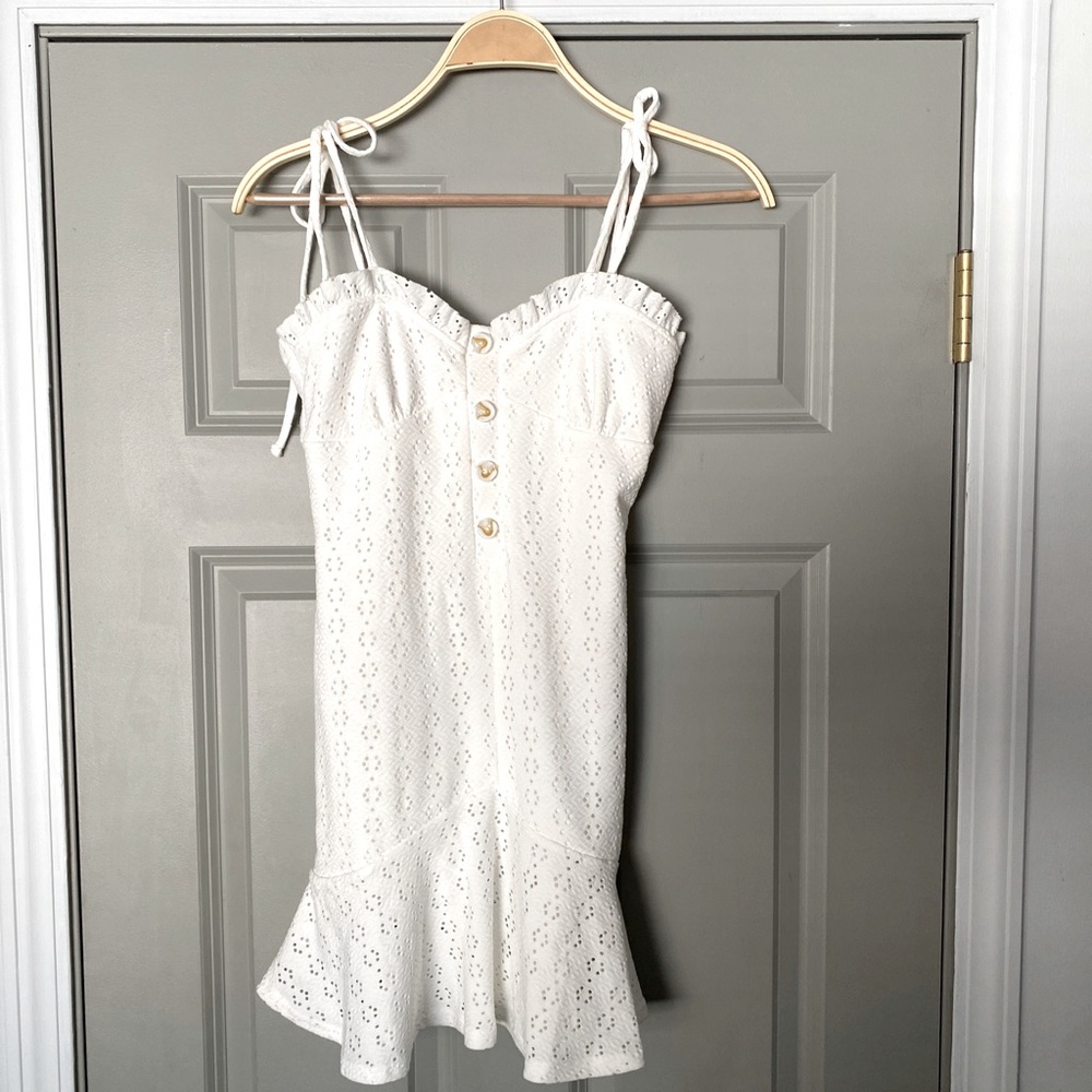 ASOS Eyelet Mini Sundress Tie Shoulder Ruffle Hem White Size 4 Girly Romantic
